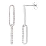 Lab Grown Diamond Elongated Double Paperclip Link Dangle Earrings 14K White Gold