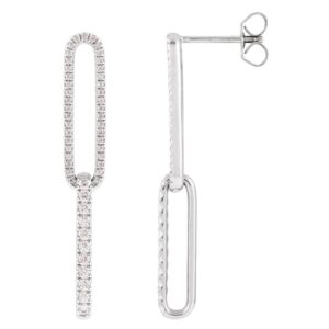 Lab Grown Diamond Elongated Double Paperclip Link Dangle Earrings 14K White Gold