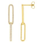Lab Grown Diamond Elongated Double Paperclip Link Dangle Earrings 14K Yellow Gold