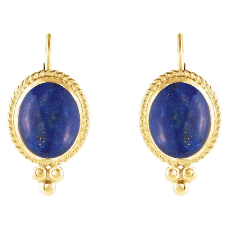 Lapis Lazuli Cabochon Earrings 14K Yellow Gold