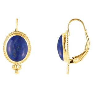 Lapis Lazuli Cabochon Earrings 14K Yellow Gold Leverback