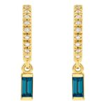 London Blue Topaz Dangle Diamond Hoop Earrings 14K Gold
