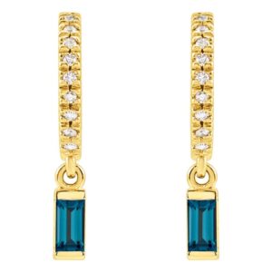 London Blue Topaz Dangle Diamond Hoop Earrings 14K Gold