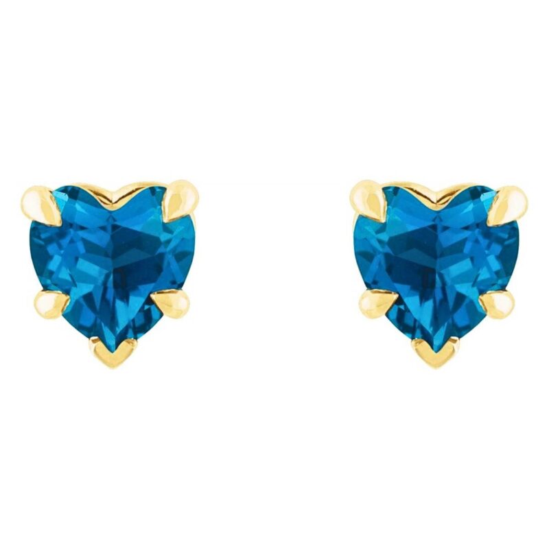 London Blue Topaz Heart Stud Earrings 14K Gold