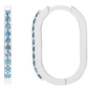 London Blue Topaz Oblong Hoop Earrings 14K White Gold 20 mm