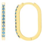 London Blue Topaz Oblong Hoop Earrings 14K Yellow Gold 20 mm