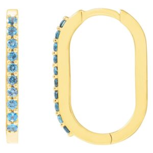 London Blue Topaz Oblong Hoop Earrings 14K Yellow Gold 20 mm