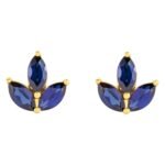 Marquise Blue Sapphire Lotus Cluster Stud Earrings 14K Gold