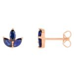 Marquise Blue Sapphire Lotus Cluster Stud Earrings 14K Rose Gold