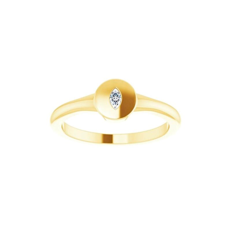 Marquise Diamond Gypsy Set Signet Ring 14K Gold