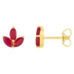 Marquise Ruby Cluster Stud Earrings 14K Yellow Gold