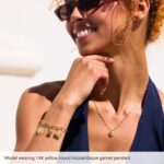 Model Wearing 14K Yellow Gold Red Garnet Cherry Charm Pendant