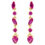 Multi Shape Natural Ruby Dangle Earrings 14K Gold