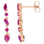 Multi Shape Natural Ruby Dangle Earrings 14K Rose Gold