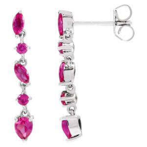 Multi Shape Natural Ruby Dangle Earrings 14K White Gold
