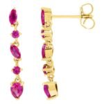 Multi Shape Natural Ruby Dangle Earrings 14K Yellow Gold