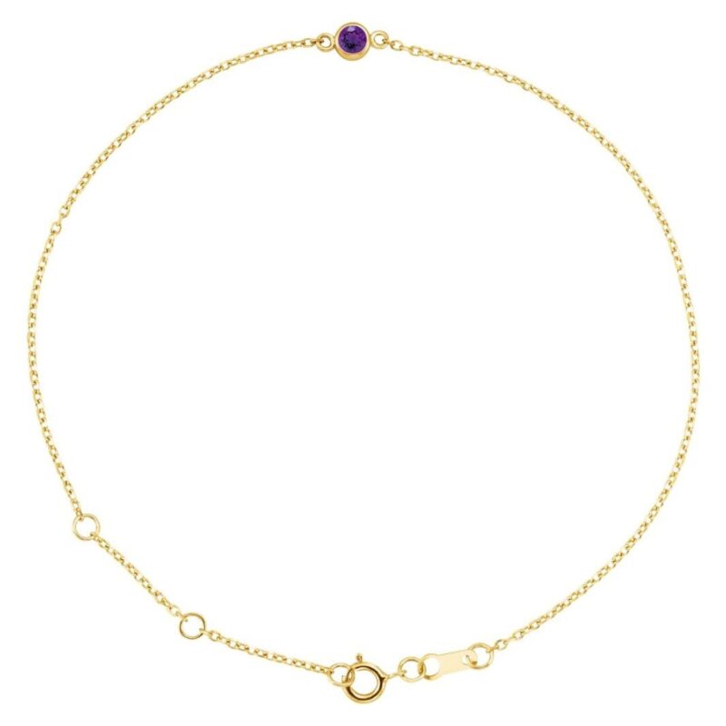 Natural Amethyst Solitaire Bracelet 14K Yellow Gold