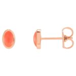 Natural Cabochon Pink Coral Stud Earrings 14K Rose Gold