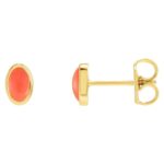 Natural Cabochon Pink Coral Stud Earrings 14K Yellow Gold