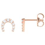 Natural Diamond Horseshoe Stud Earrings 14K Rose Gold