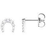 Natural Diamond Horseshoe Stud Earrings 14K White Gold