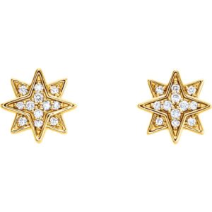 Natural Diamond North Star Stud Earrings 14K Gold