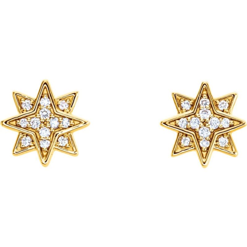 Natural Diamond North Star Stud Earrings 14K Gold