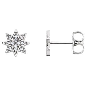 Natural Diamond North Star Stud Earrings 14K White Gold