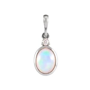 Natural Ethiopian Opal Pendant Diamond Accented 14K White Gold