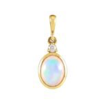 Natural Ethiopian Opal Pendant Diamond Accented 14K Yellow Gold