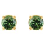 Natural Green Sapphire Stud Earrings 3 mm 14K Gold