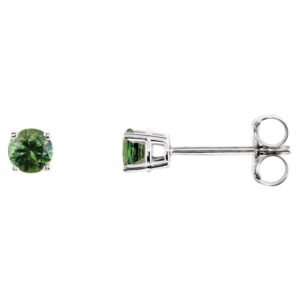 Natural Green Sapphire Stud Earrings 3 mm 14K White Gold
