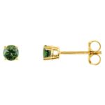 Natural Green Sapphire Stud Earrings 3 mm 14K Yellow Gold