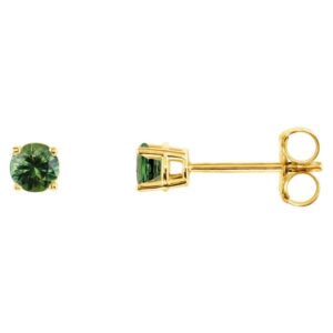 Natural Green Sapphire Stud Earrings 3 mm 14K Yellow Gold