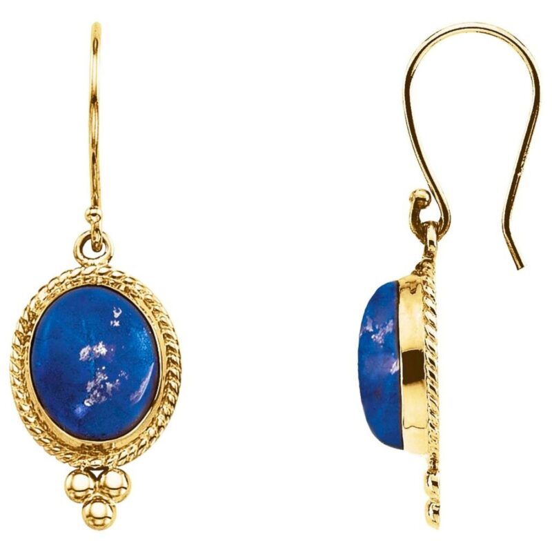 Natural Lapis Lazuli Dangle Earrings 14K Yellow Gold