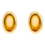 Natural Oval Cabochon Orange Citrine Stud Earrings 14K Gold