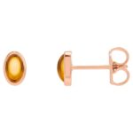 Natural Oval Cabochon Orange Citrine Stud Earrings 14K Rose Gold