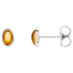 Natural Oval Cabochon Orange Citrine Stud Earrings 14K White Gold