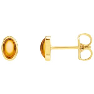 Natural Oval Cabochon Orange Citrine Stud Earrings 14K Yellow Gold