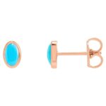 Natural Oval Cabochon Turquoise Stone Stud Earrings 14K Rose Gold