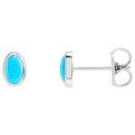 Natural Oval Cabochon Turquoise Stone Stud Earrings 14K White Gold
