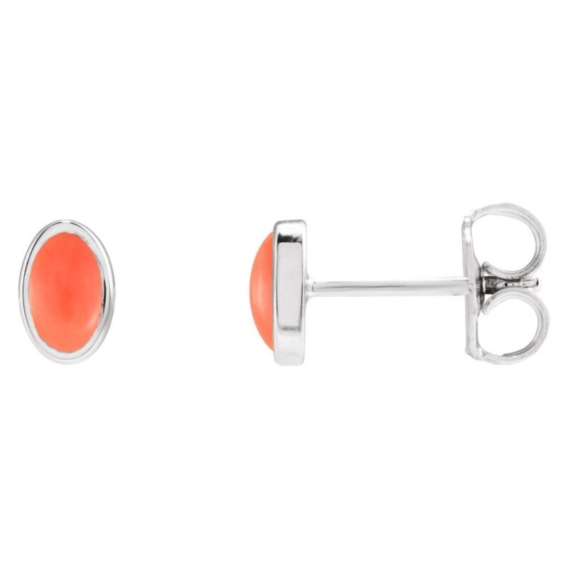 Natural Pink Coral Stud Earrings Sterling Silver
