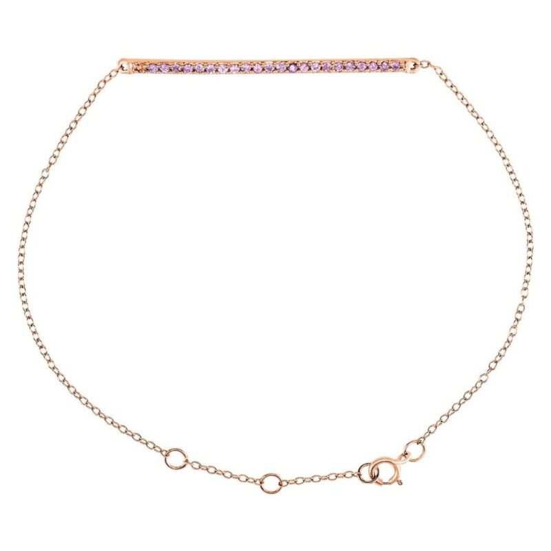 Natural Pink Sapphire Bar Bracelet 14K Rose Gold