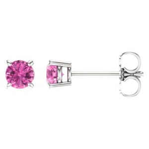 Natural Pink Sapphire Stud Earrings 14K White Gold 4 mm