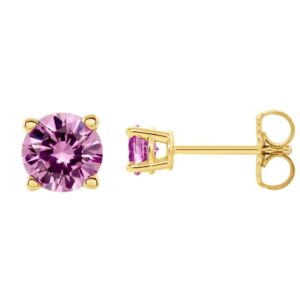 Natural Pink Sapphire Stud Earrings 14K Yellow Gold 4 mm