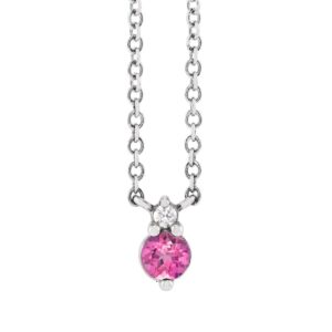 Natural Pink Sapphire and Diamond Necklace 14K White Gold