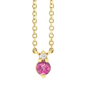 Natural Pink Sapphire and Diamond Necklace 14K Yellow Gold