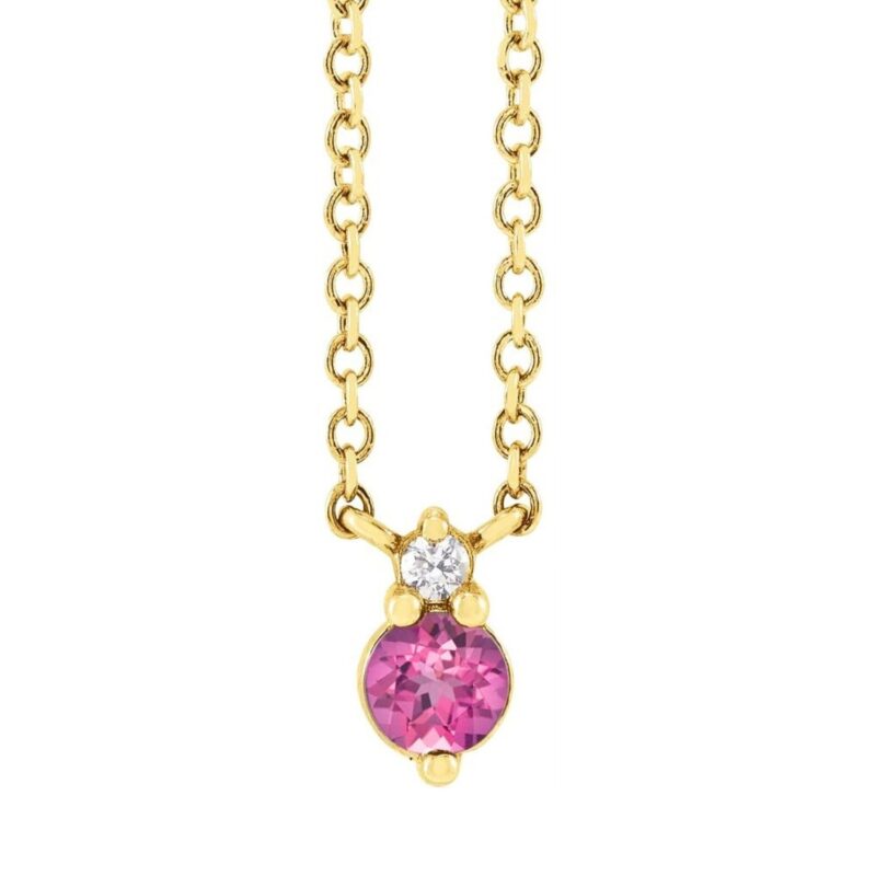 Natural Pink Sapphire and Diamond Necklace 14K Yellow Gold
