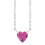 Natural Pink Tourmaline Heart Necklace 14K White Gold
