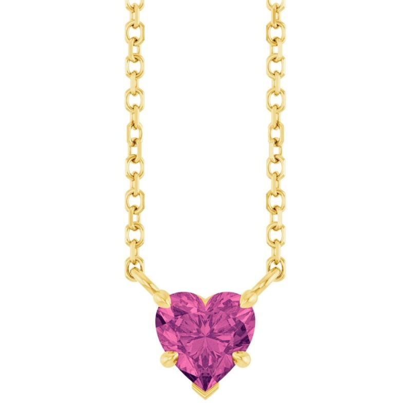 Natural Pink Tourmaline Heart Necklace 14K Yellow Gold